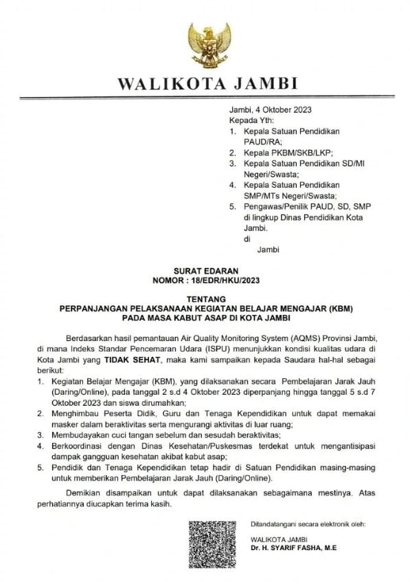 SE Walikota Sekolah daring