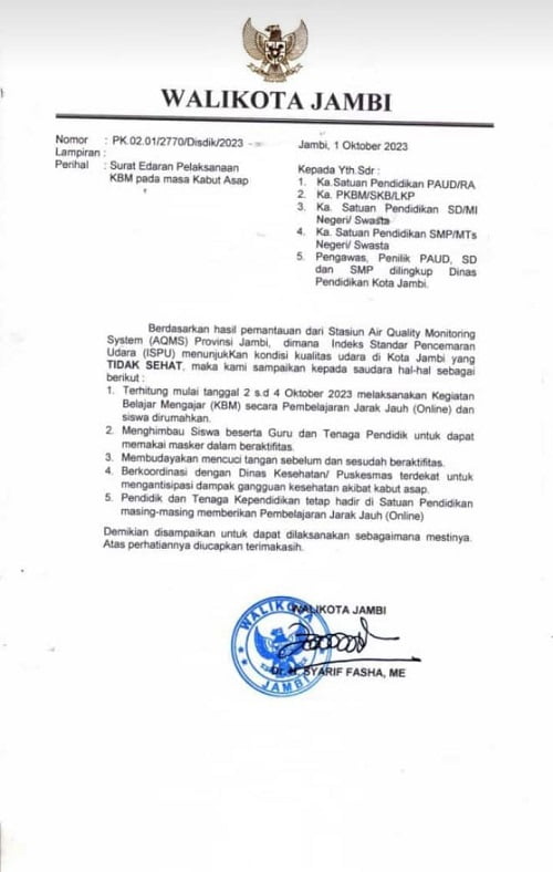 edaran walikota jambi