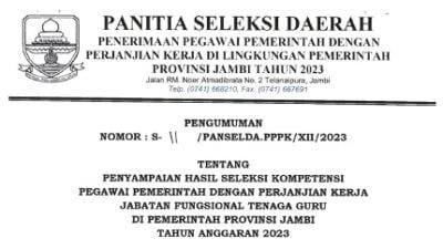 Berikut Nama Yang Lulus PPPK Tenaga Guru 2023 di Provinsi Jambi Serta Link Download