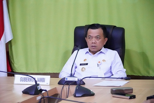 Gubernur Al Haris Ikuti Rakor Persiapan PSU Melalui Zoom Meeting
