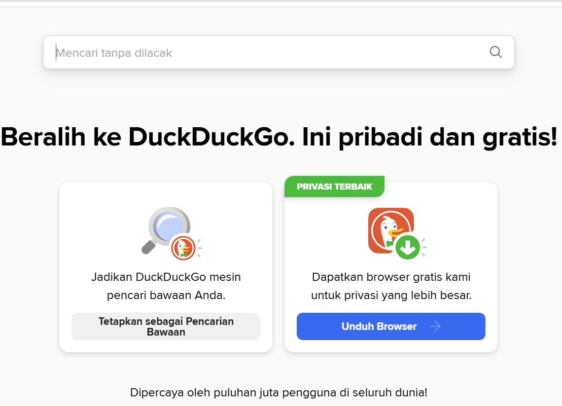 Mesin pencari duckduckgo.com. Foto : Ist